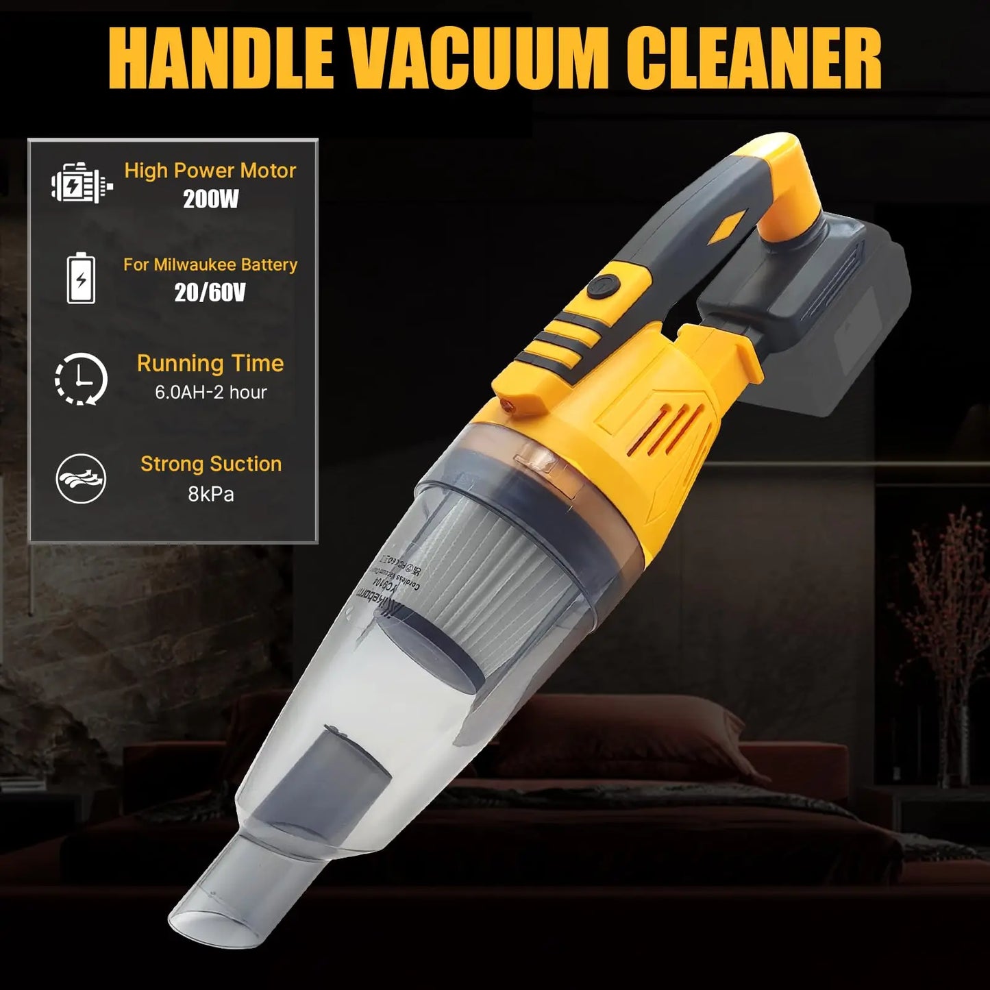 Mini Cordless Vacuum Cleaner - 15Kpa, Dewalt 20V Battery, Self-Standing