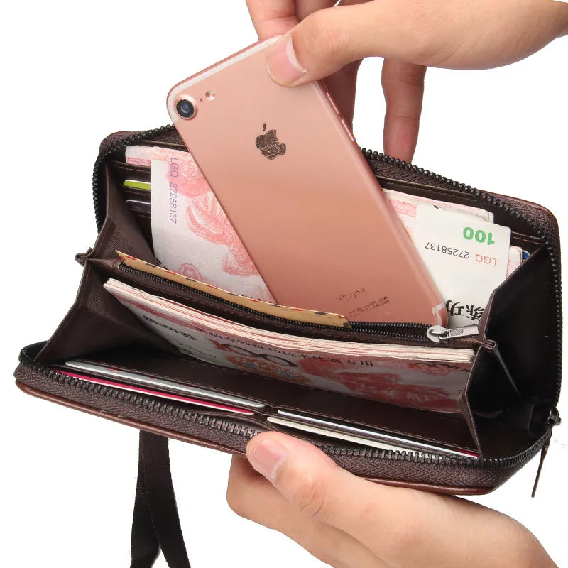 Fashion Men's Long Wallet Zipper Handbag Men's Money Clip Business Casual Large Capacity Soft Leather ID Card Wallet Phone Case