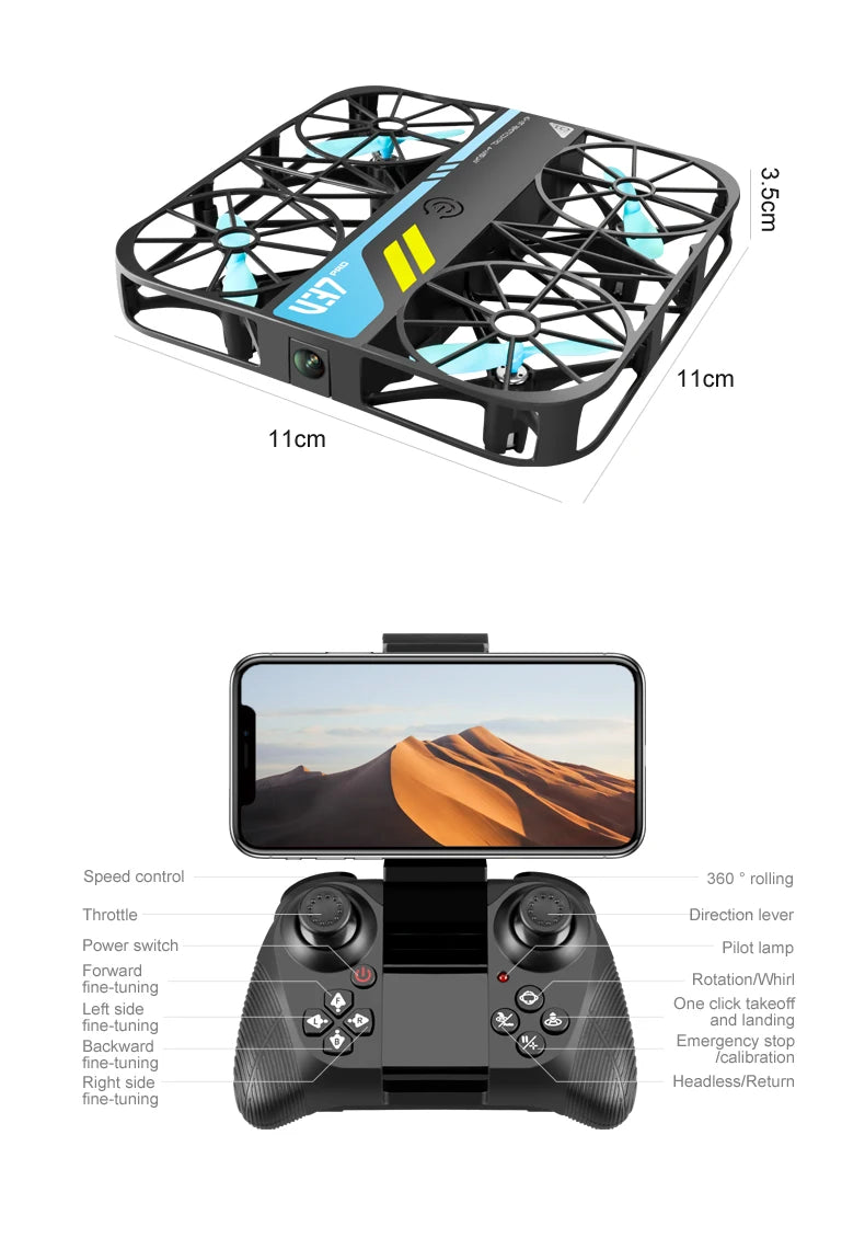 V37 Rc Mini Drone With 8k HD Camera Grid Protection Pocket Size Aerial Photography Aircraft Model Remote Control Kid Toy Or Gift