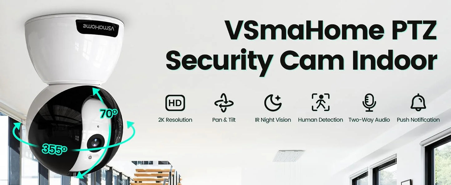 Vsmahome 3MP Indoor Security Camera – 2K HD, Alexa, 2-Way Audio