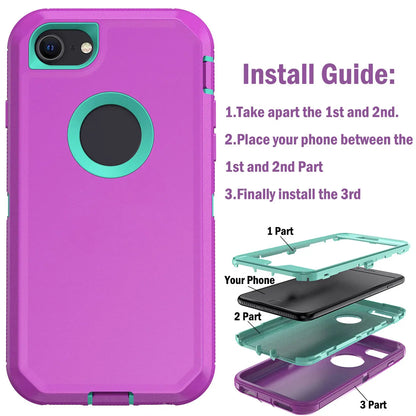 Purple Phone Case For iPhone 8/iPhone 8 Plus Heavy Duty Shockproof Protective Rugged 3-Layers Hard Cover