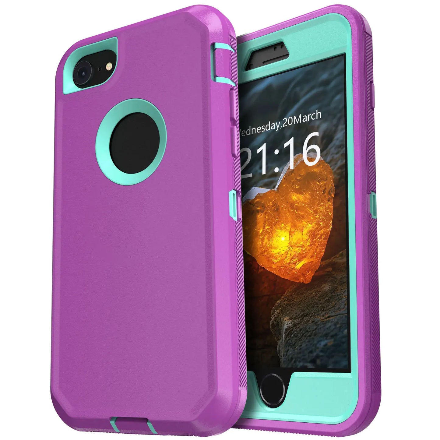 Purple Phone Case For iPhone 8/iPhone 8 Plus Heavy Duty Shockproof Protective Rugged 3-Layers Hard Cover