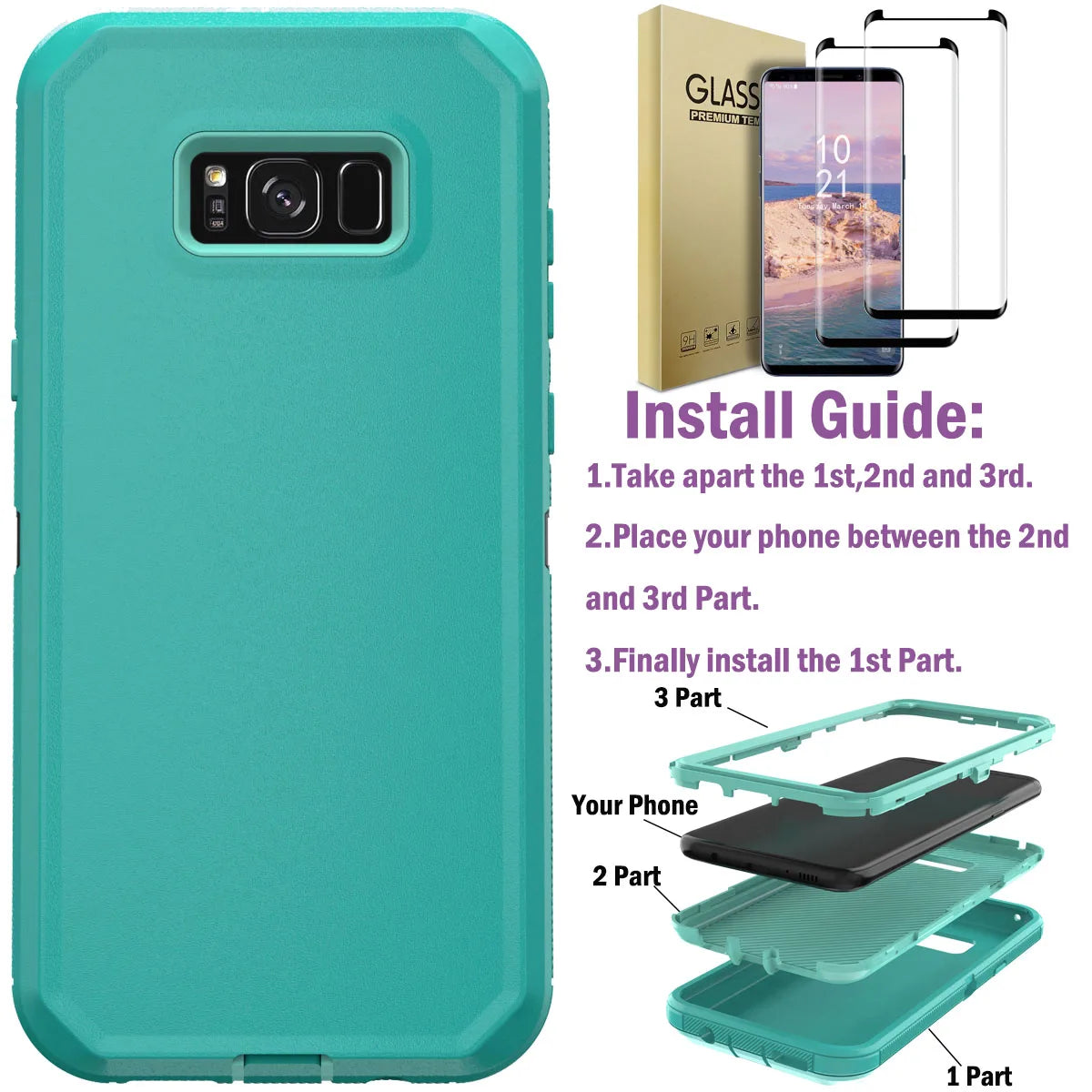 For Samsung Galaxy S8 S8 Plus Rugged Phone Case Shockproof Cover And 2pcs Tempered Glass Screen Protectors Case Friendly Clear