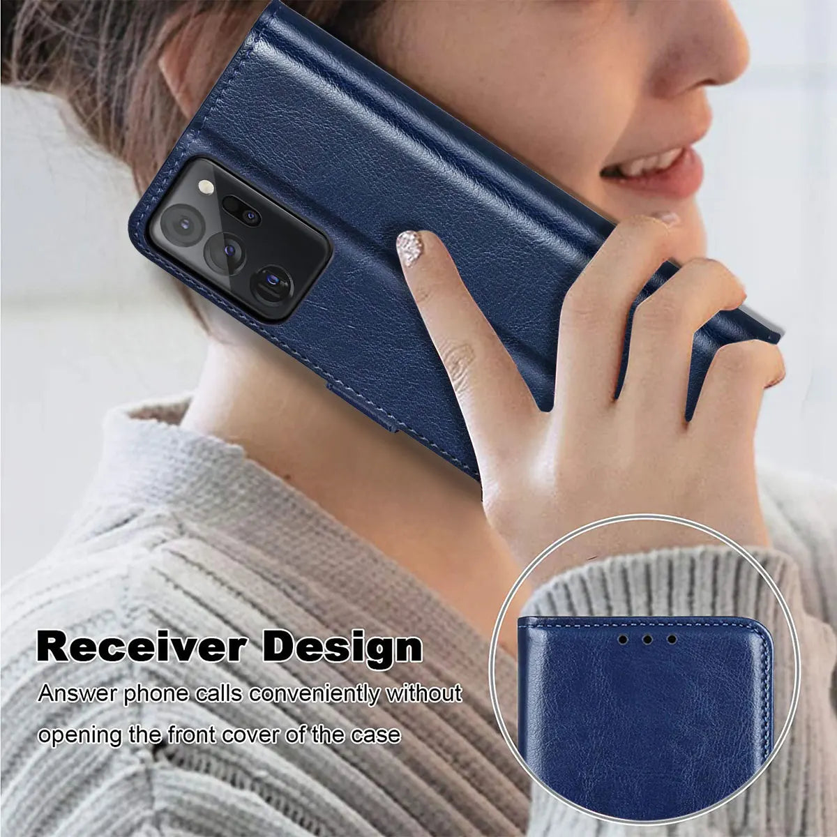 Blue For Samsung Galaxy Note 20 Ultra 5G Protective Phone Case Card Holder Slots Wallet Magnetic Flip Kickstand Leather Cover