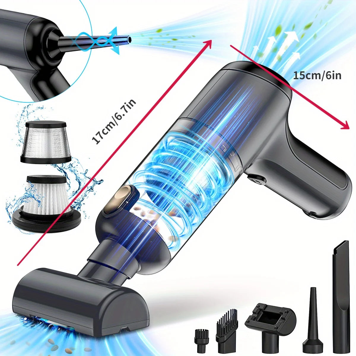 Cordless Vacuum Cleaner - 20000PA, Handheld, 3-in-1, Brushless Motor