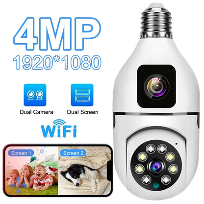 4MP E27 Bulb Camera - Dual Lens, 360° PTZ, WiFi, Night Vision, Two-Way Audio