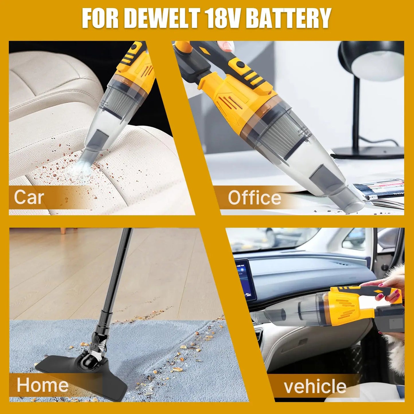Mini Cordless Vacuum Cleaner - 15Kpa, Dewalt 20V Battery, Self-Standing