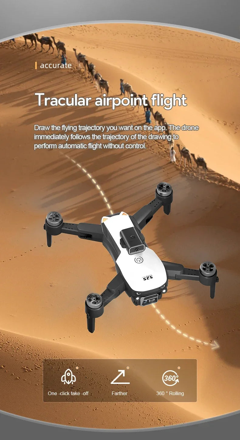 S2S Mini Drone – 8K HD Camera, 25Min Flight, Brushless, Foldable, Black