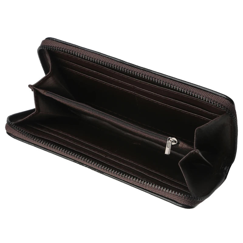 Fashion Men's Long Wallet Zipper Handbag Men's Money Clip Business Casual Large Capacity Soft Leather ID Card Wallet Phone Case