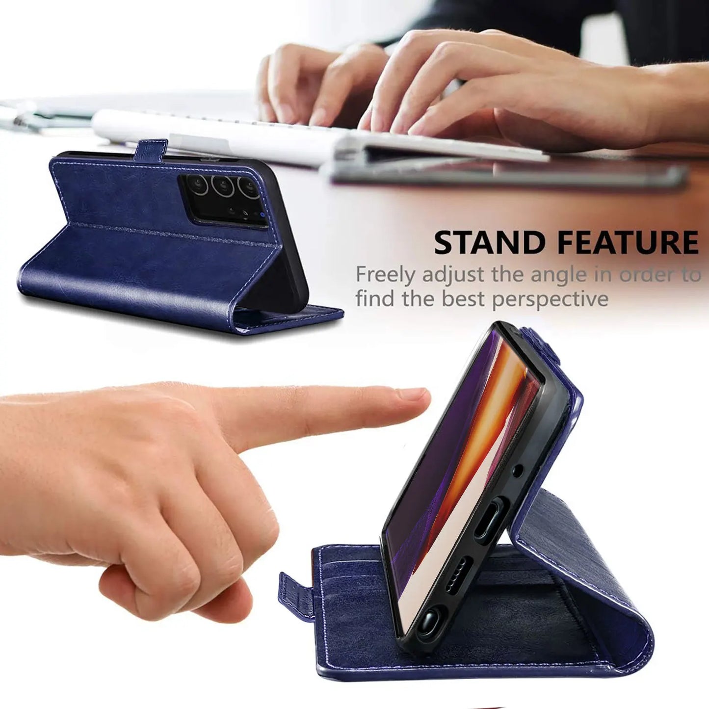 Blue For Samsung Galaxy Note 20 Ultra 5G Protective Phone Case Card Holder Slots Wallet Magnetic Flip Kickstand Leather Cover