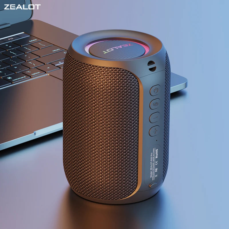 Zealot Speaker – S32PRO Bass Bluetooth, Waterproof LED Outdoor Black
