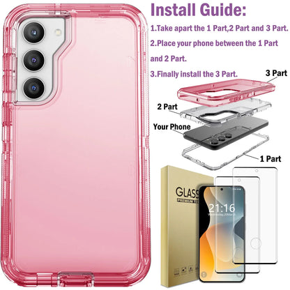 For Samsung Galaxy S23 S23 Plus S23 Ultra Crystal Clear Phone Case Shockproof Cover And 2pcs Tempered Glass Screen Protectors