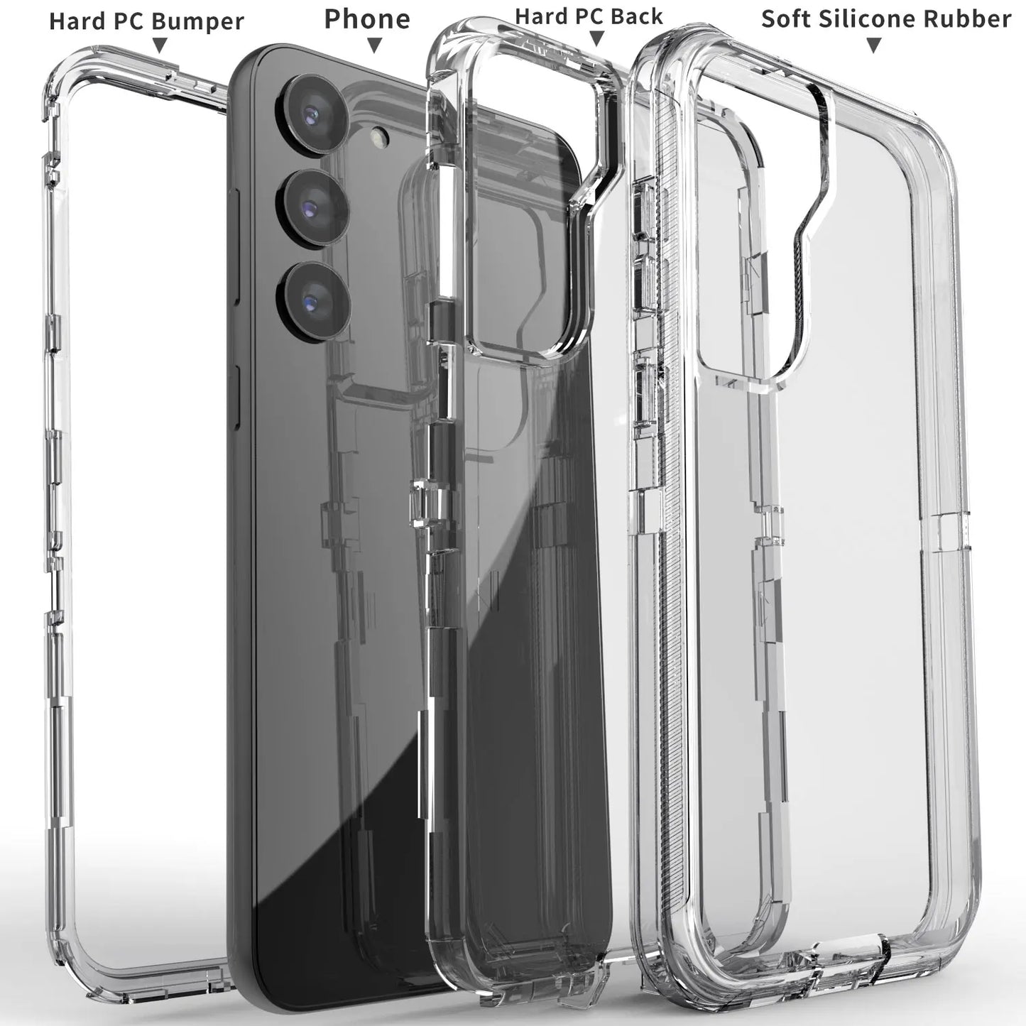 For Samsung Galaxy S23 S23 Plus S23 Ultra Crystal Clear Phone Case Shockproof Cover And 2pcs Tempered Glass Screen Protectors