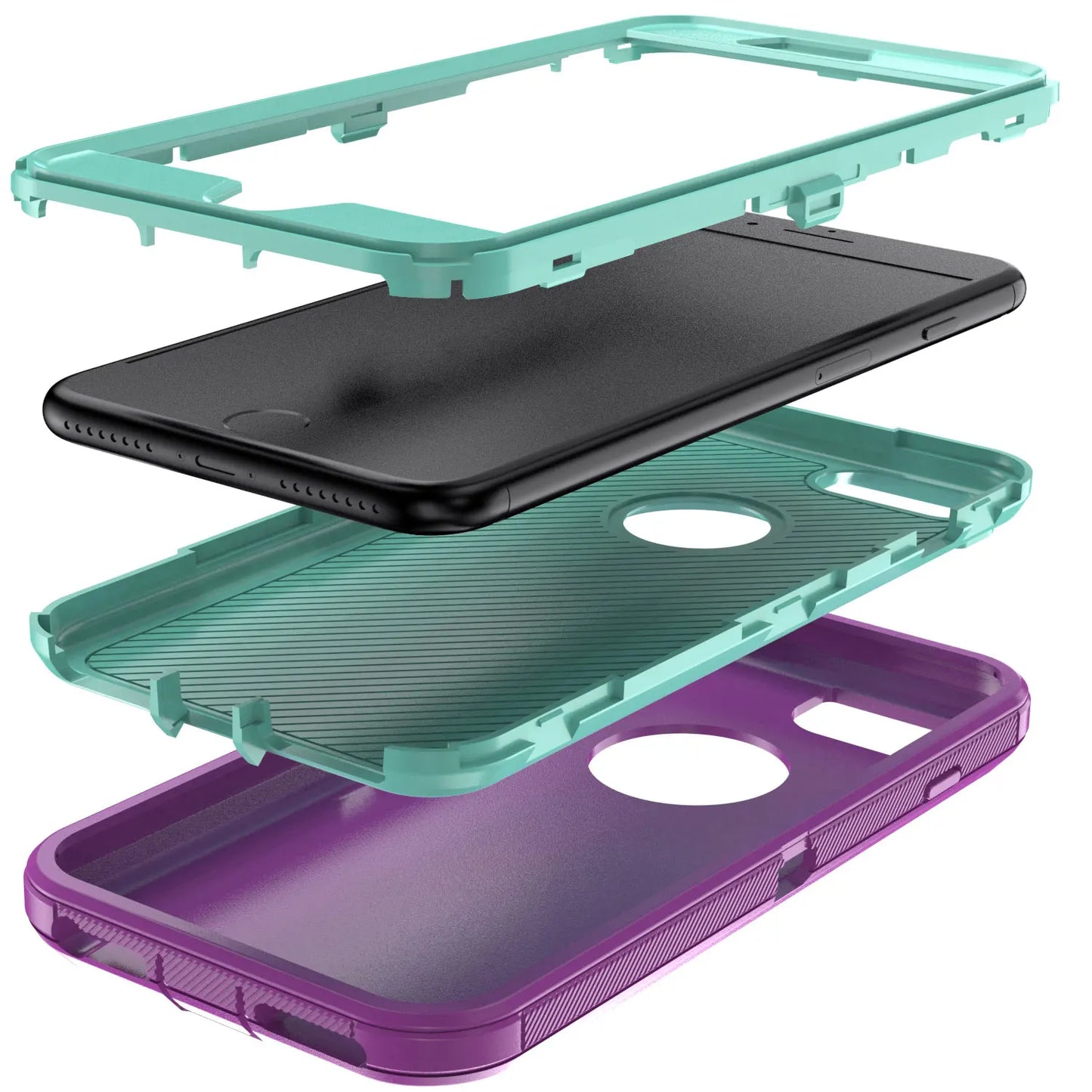Purple Phone Case For iPhone 8/iPhone 8 Plus Heavy Duty Shockproof Protective Rugged 3-Layers Hard Cover