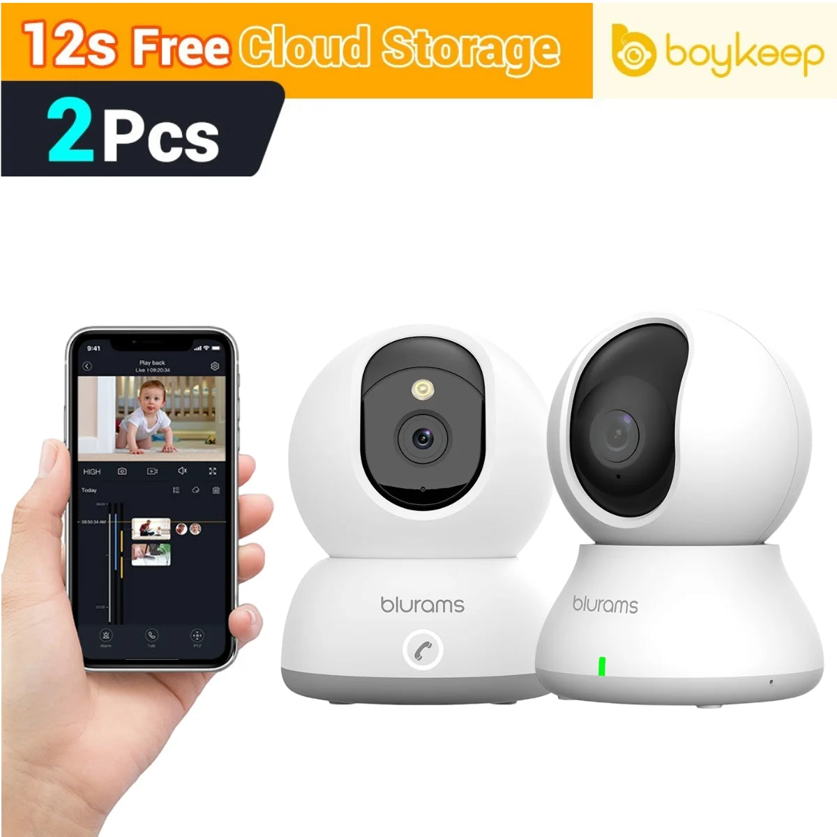 Blurams 2K HD Baby Monitor Camera – Motion Detection, 360° View, White