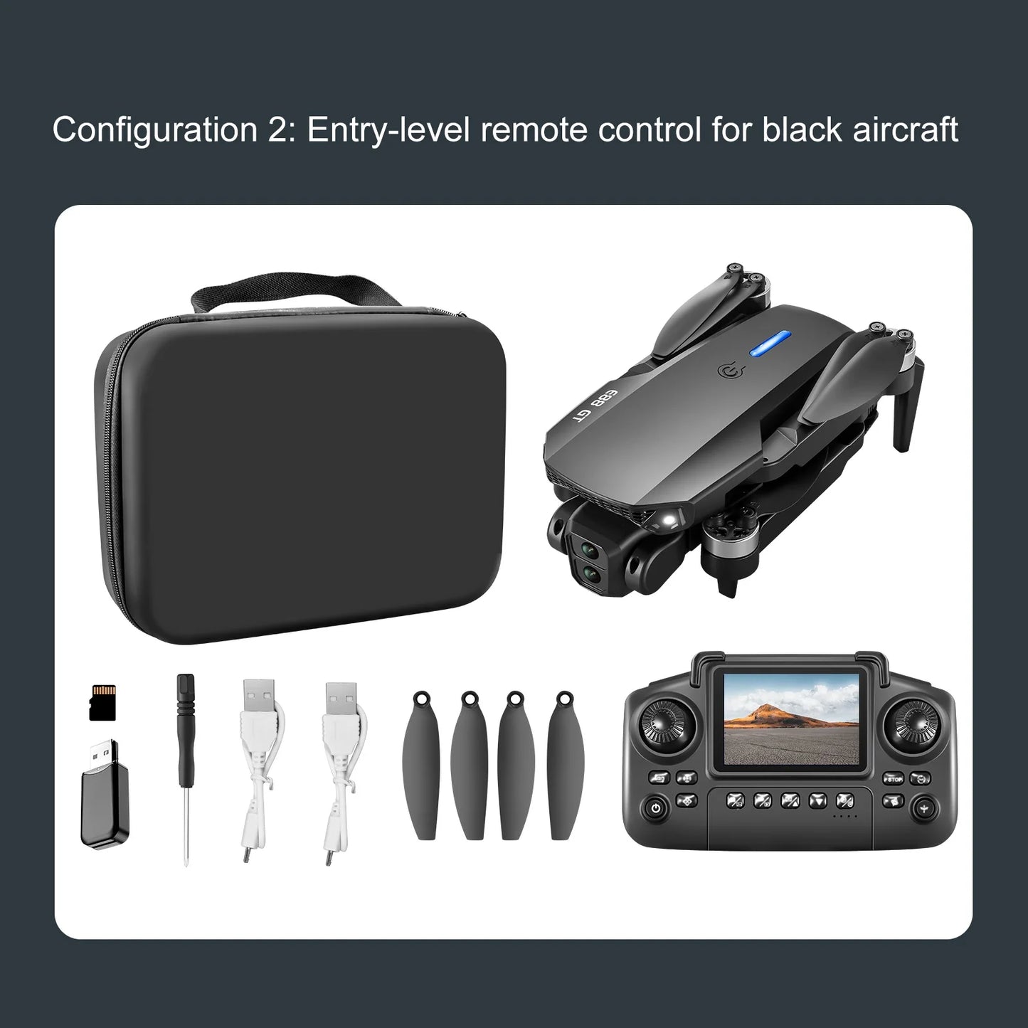 Black E88E99 GT Lighting Big Screen Control Mini Drone Dual Camera Optical Flow Fixed Height HD Aerial Photography Quadcopter