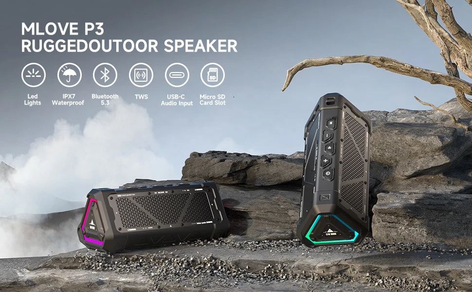 MLOVE P3 Bluetooth Speaker – Outdoor, 40W, RGB Light, Stereo Sound