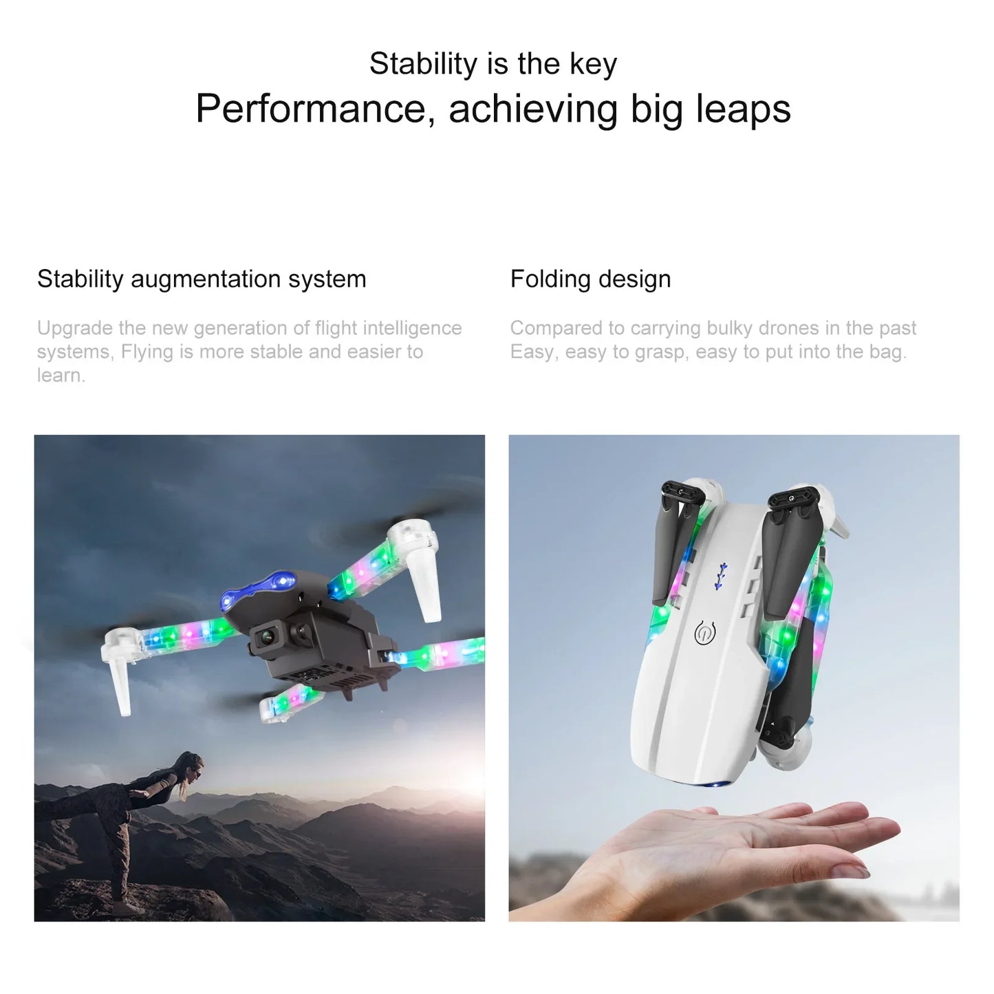 Black E88E99 GT Lighting Big Screen Control Mini Drone Dual Camera Optical Flow Fixed Height HD Aerial Photography Quadcopter