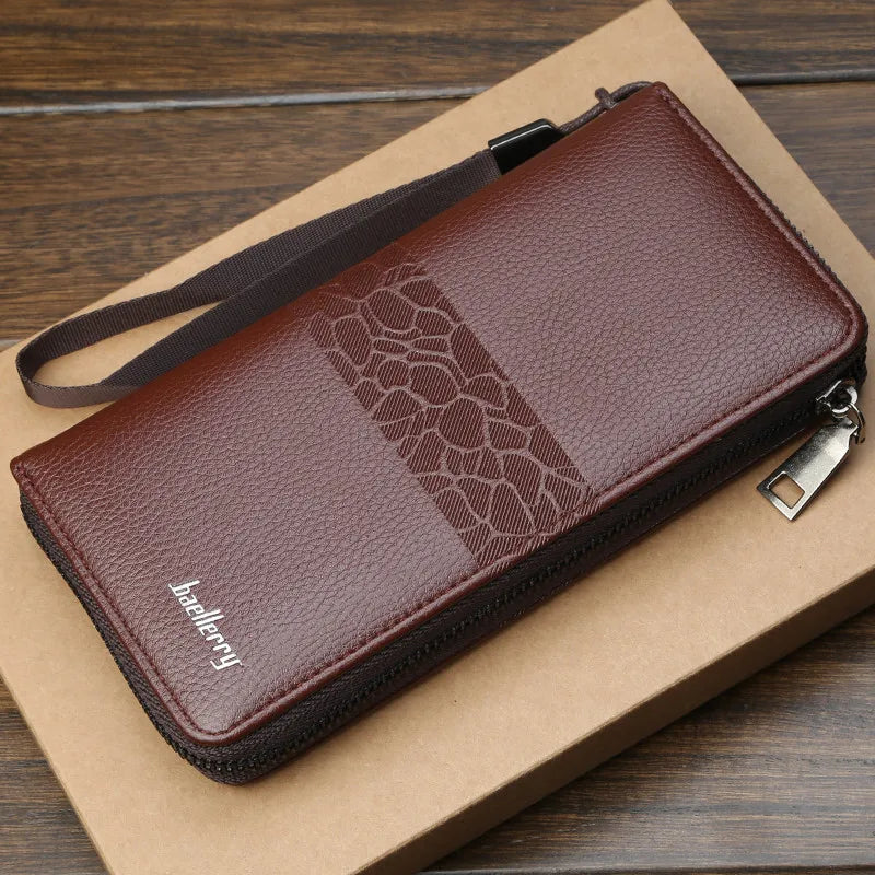 Fashion Men's Long Wallet Zipper Handbag Men's Money Clip Business Casual Large Capacity Soft Leather ID Card Wallet Phone Case