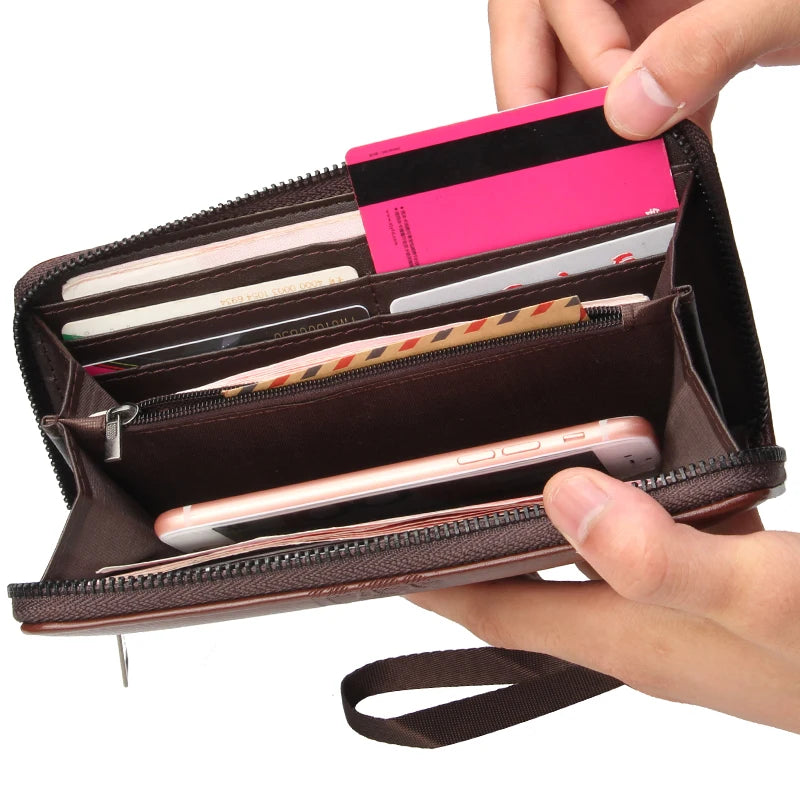 Fashion Men's Long Wallet Zipper Handbag Men's Money Clip Business Casual Large Capacity Soft Leather ID Card Wallet Phone Case