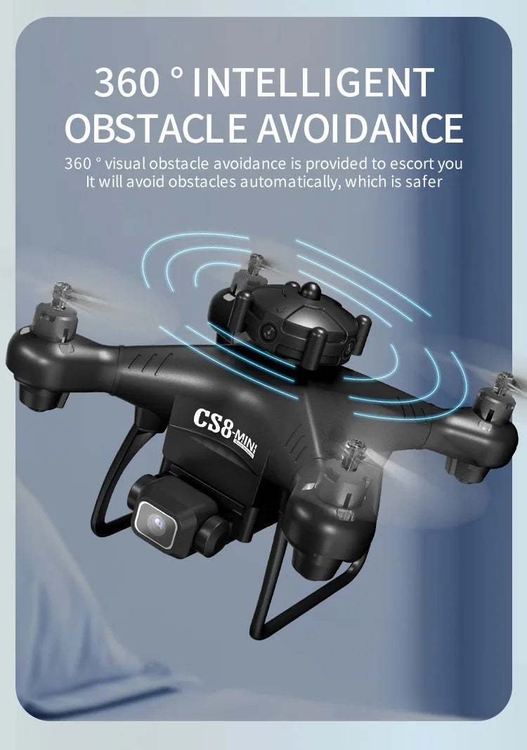 CS8 MINI FPV Drone – 4K HD Dual Cam, Obstacle Avoidance, Beginner, Black