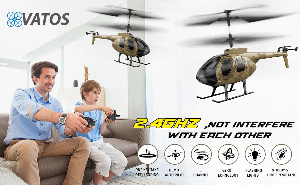 Vatos remote controlled helicopter camouflage 2.4GHz radio indoor RC helicopter toy one click takeoff for boy children adults