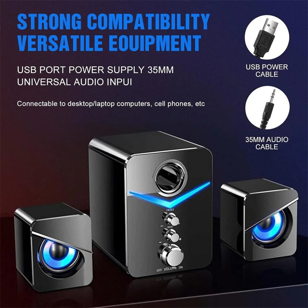 SoundCore Speakers – USB Computer Stereo, LED, Bass Control, Black