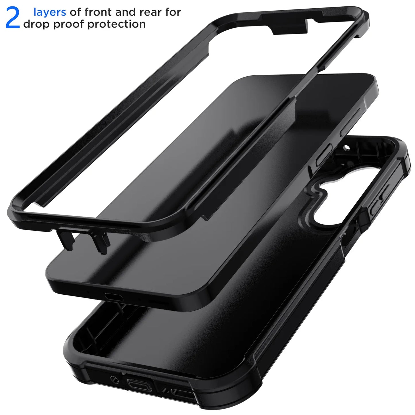 For Samsung Galaxy A06 A16 A26 A36 A56 Phone Case Rugged Shockproof Heavy Duty Protective Dual Layers Cover Black