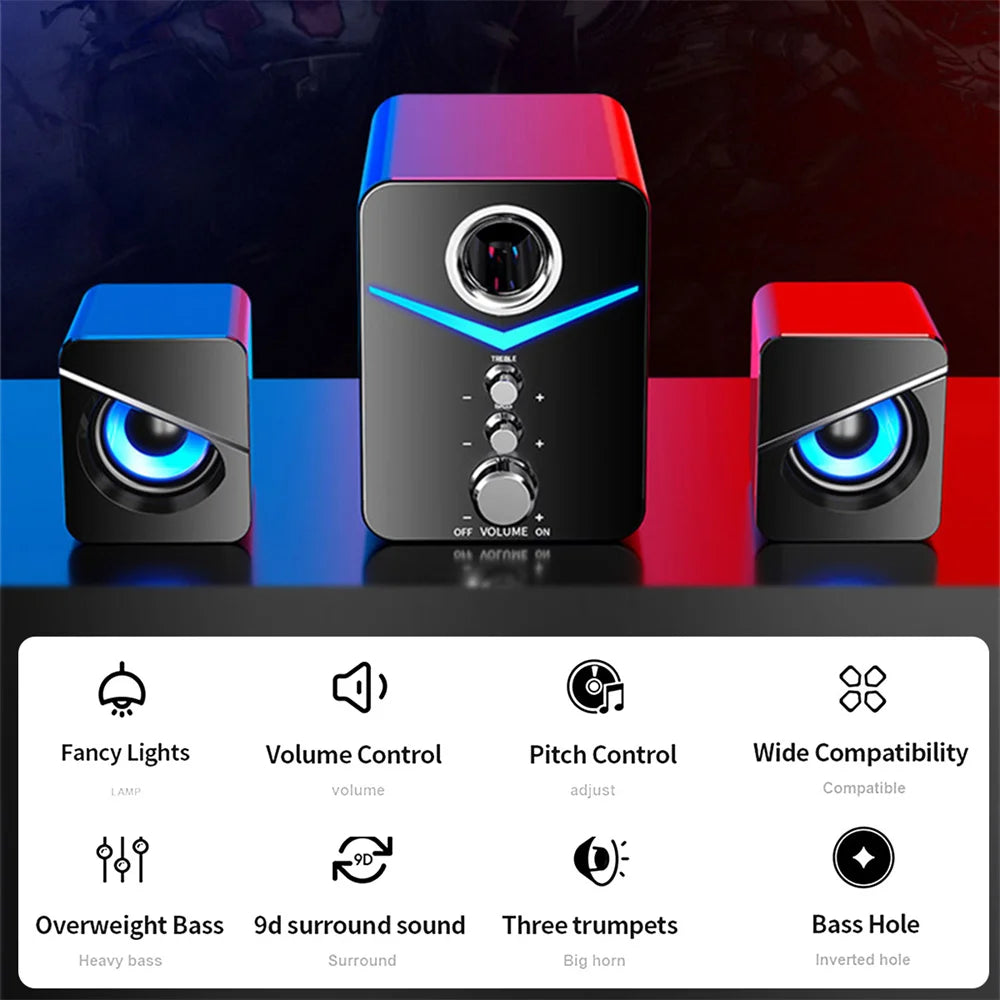 SoundCore Speakers – USB Computer Stereo, LED, Bass Control, Black