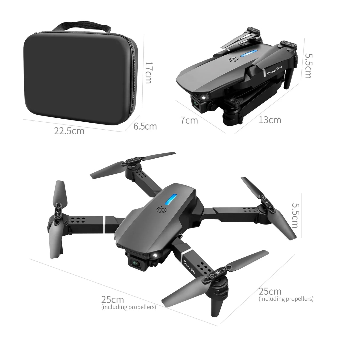 Black E88E99 GT Lighting Big Screen Control Mini Drone Dual Camera Optical Flow Fixed Height HD Aerial Photography Quadcopter