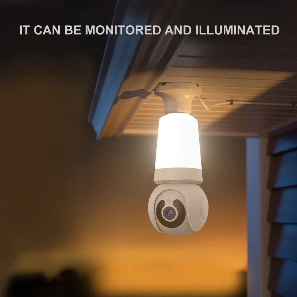 8MP E27 Bulb Camera - WiFi PTZ, 10X Zoom, AI Tracking, Night Vision