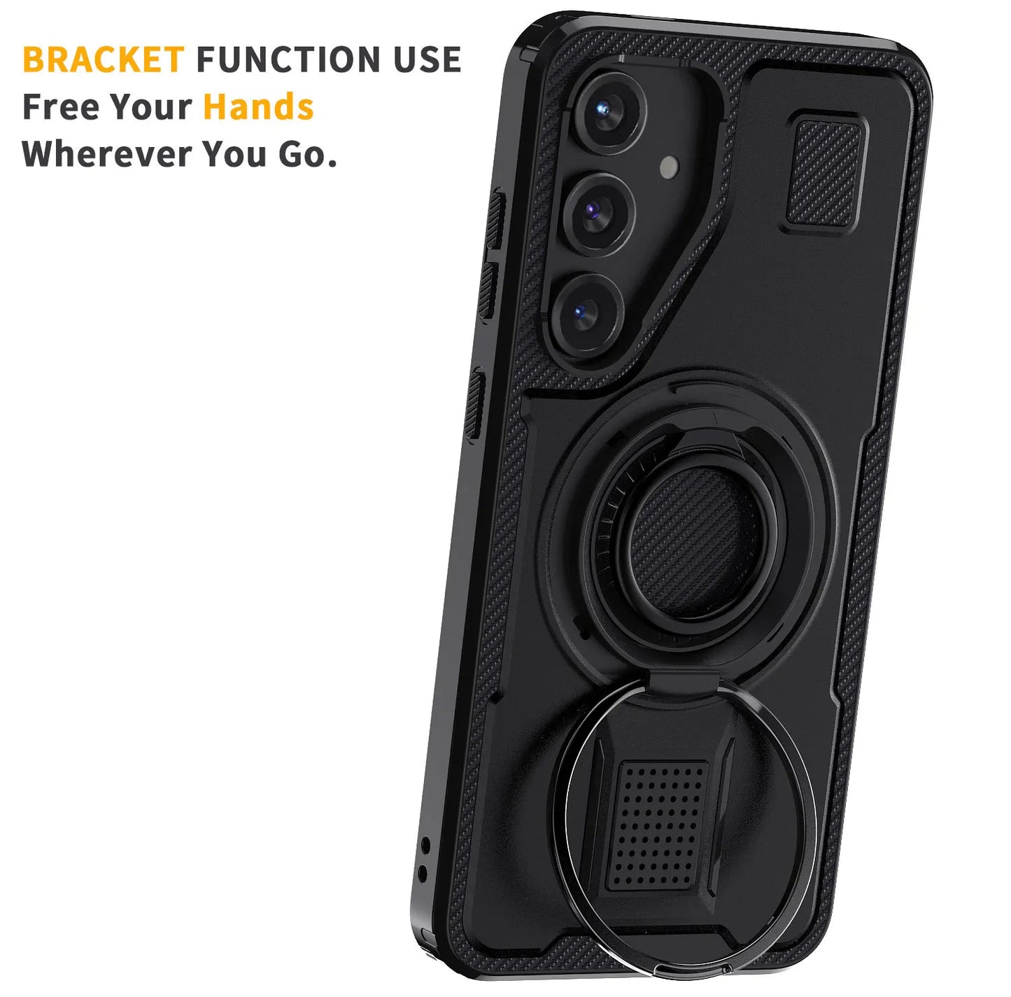For Samsung Galaxy S25 S25 Plus S25 Ultra 5G Phone Case Hybrid Shockproof Double Ring Kickstand Rugged Cover Black
