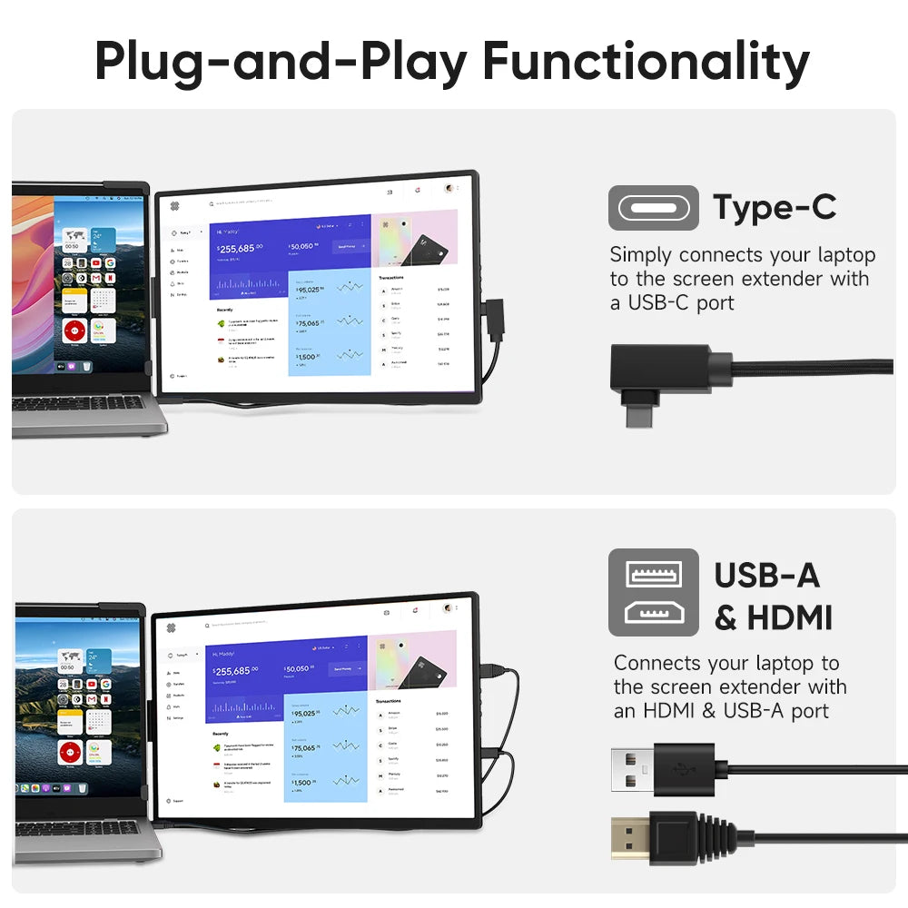 Dopesplay 14.1" Portable Laptop Monitor – FHD Dual/ Single Screen Extender