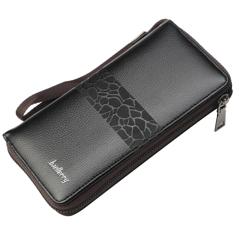 Fashion Men's Long Wallet Zipper Handbag Men's Money Clip Business Casual Large Capacity Soft Leather ID Card Wallet Phone Case