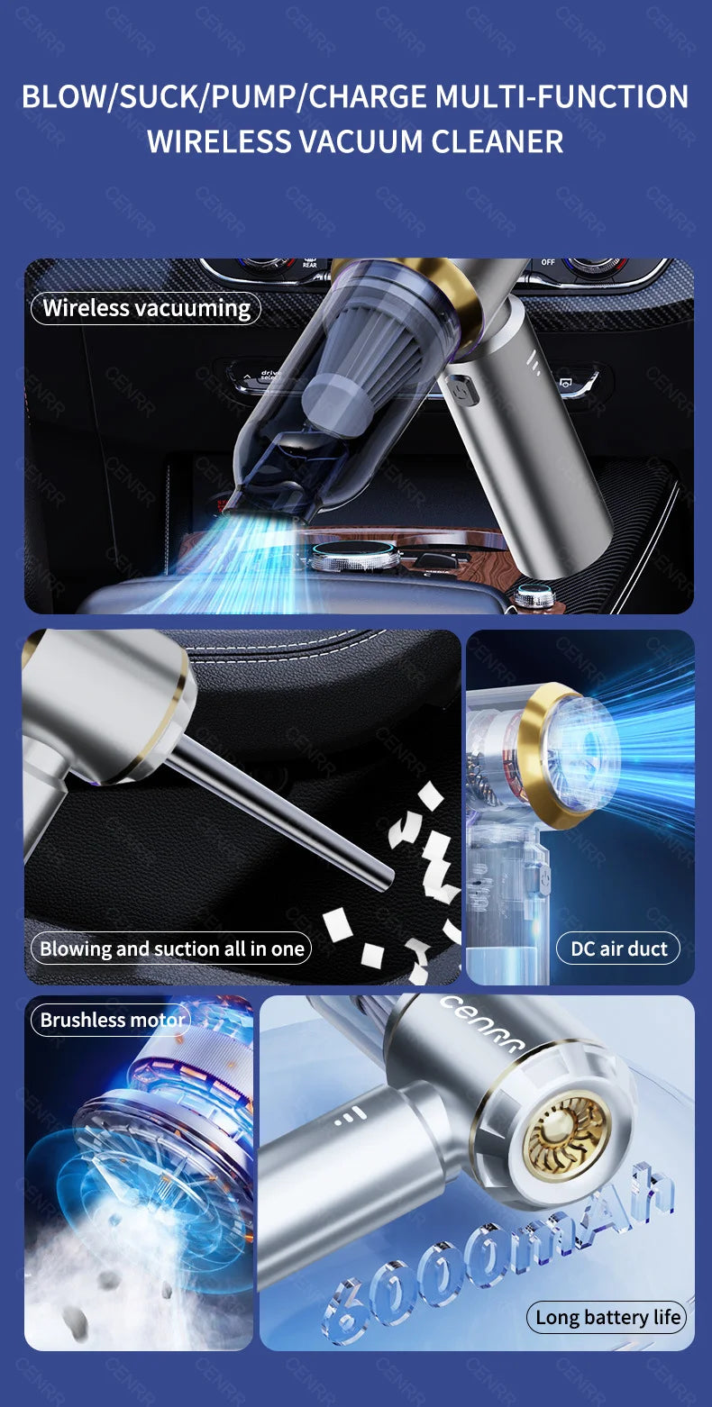CENRR 360000PA Mini Car Vacuum Cleaner - Cordless, Handheld, Powerful
