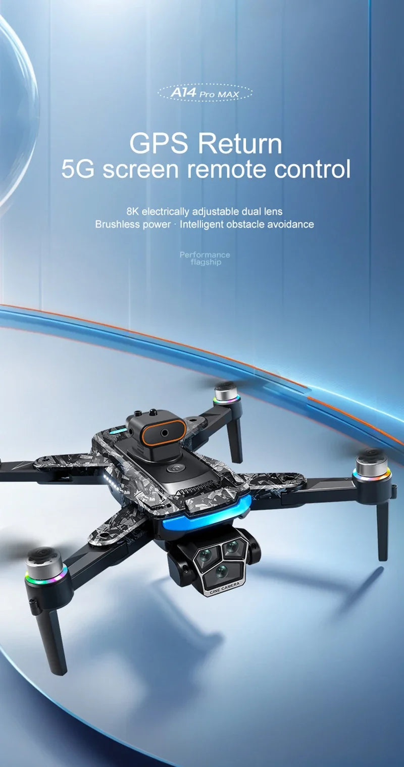 Xiaomi Drone A14Pro Max 8K HD Three Camera Brushless Optical Flow Obstacle Avoidance Foldable Quadcopter UAV Toys RC 20000M