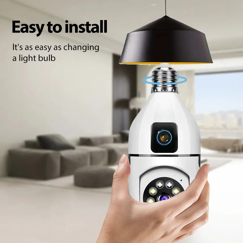 4MP E27 Bulb Camera - Dual Lens, 360° PTZ, WiFi, Night Vision, Two-Way Audio