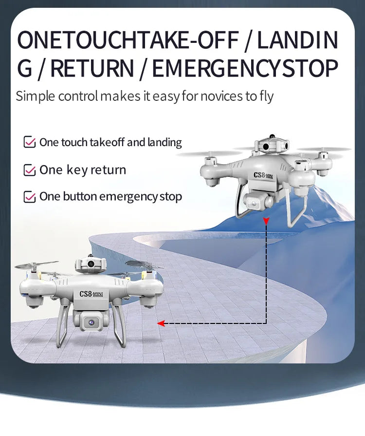 CS8 MINI FPV Drone – 4K HD Dual Cam, Obstacle Avoidance, Beginner, Black