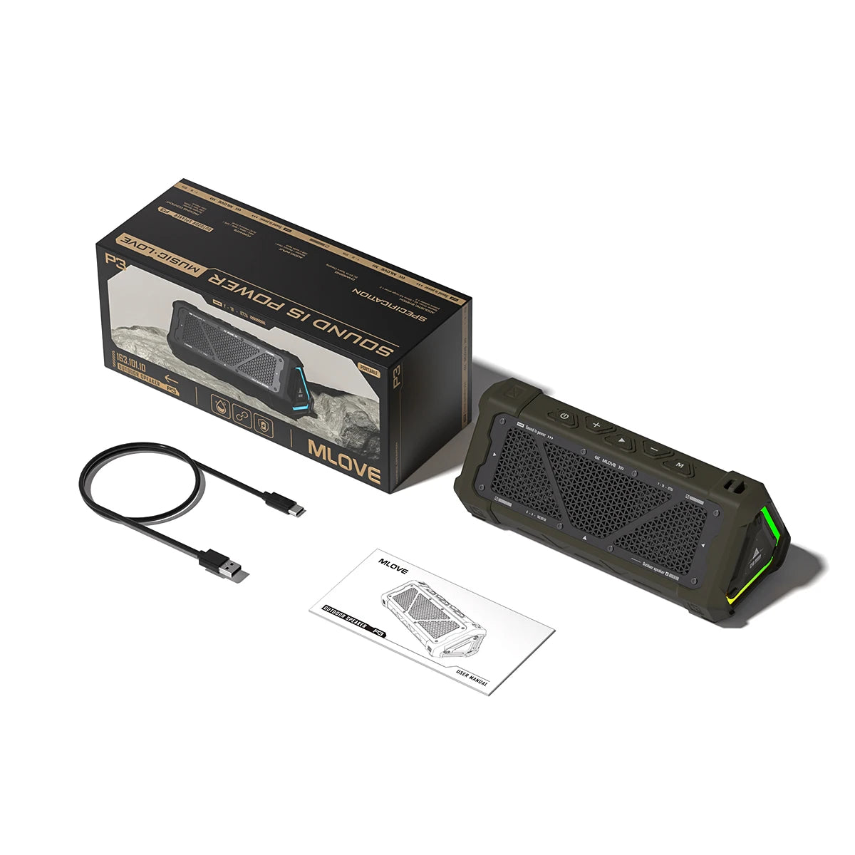 MLOVE P3 Bluetooth Speaker – Outdoor, 40W, RGB Light, Stereo Sound