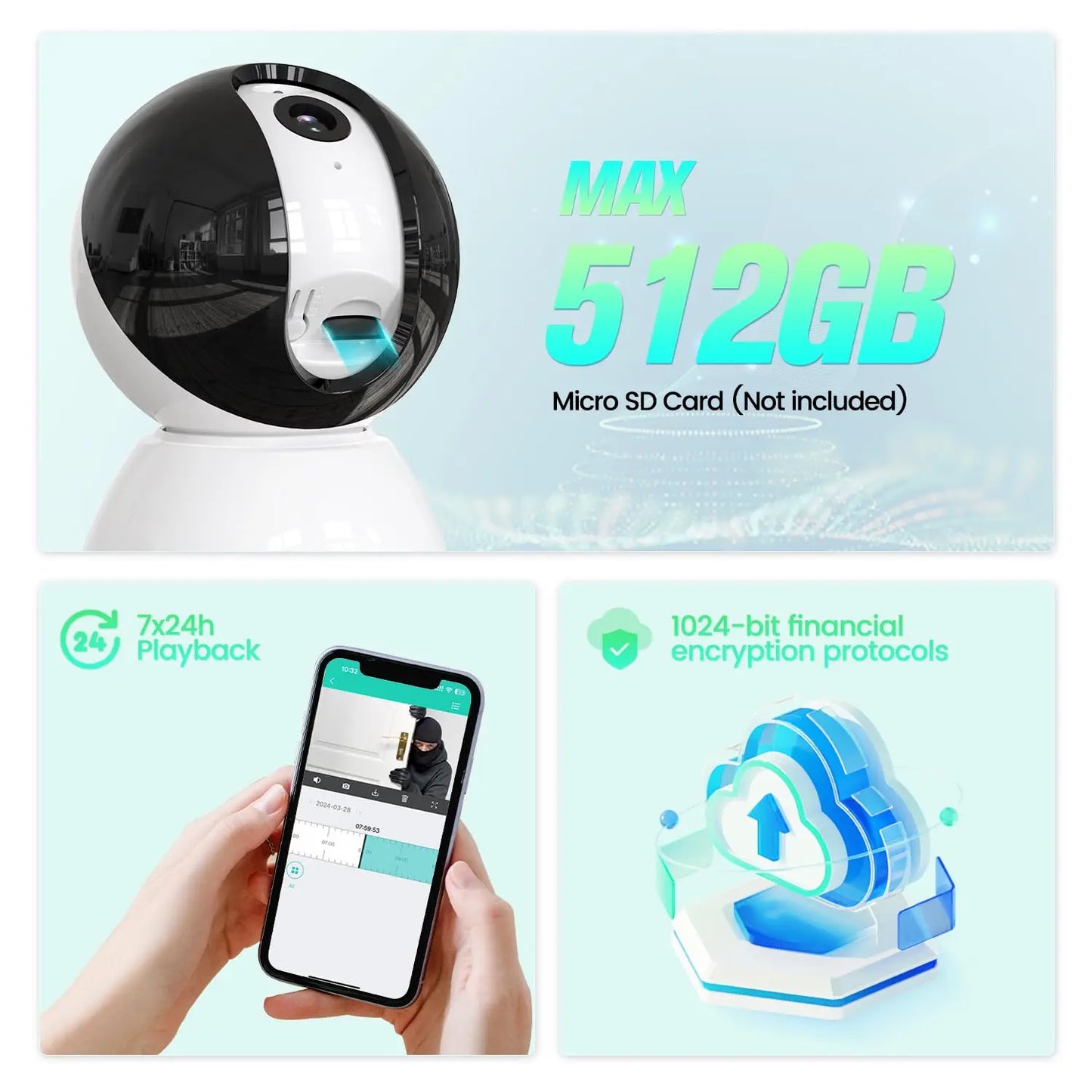 Vsmahome 3MP Indoor Security Camera – 2K HD, Alexa, 2-Way Audio