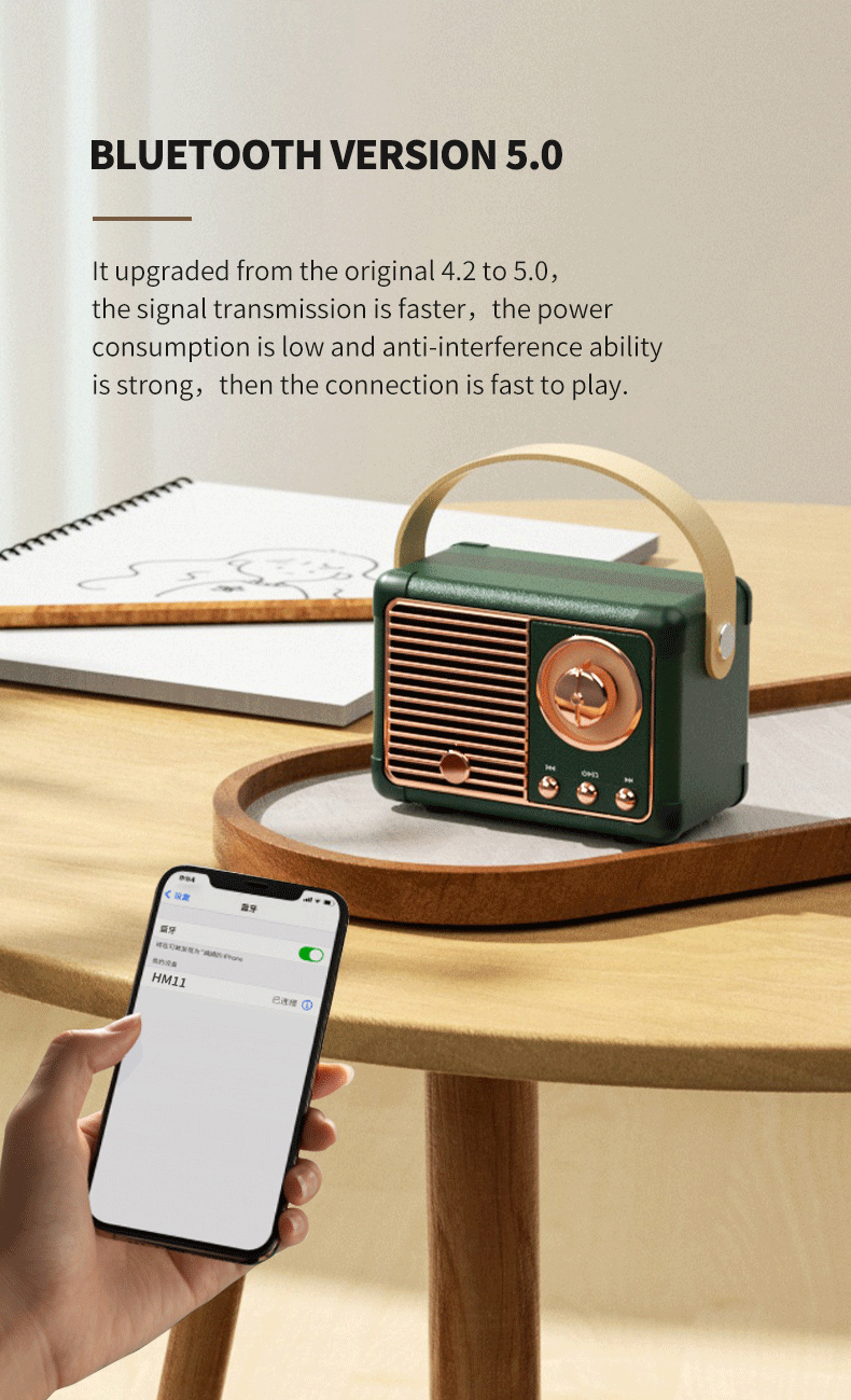 Retro Hifi Stereo Bluetooth Speaker – Portable, 5W, Vintage Design