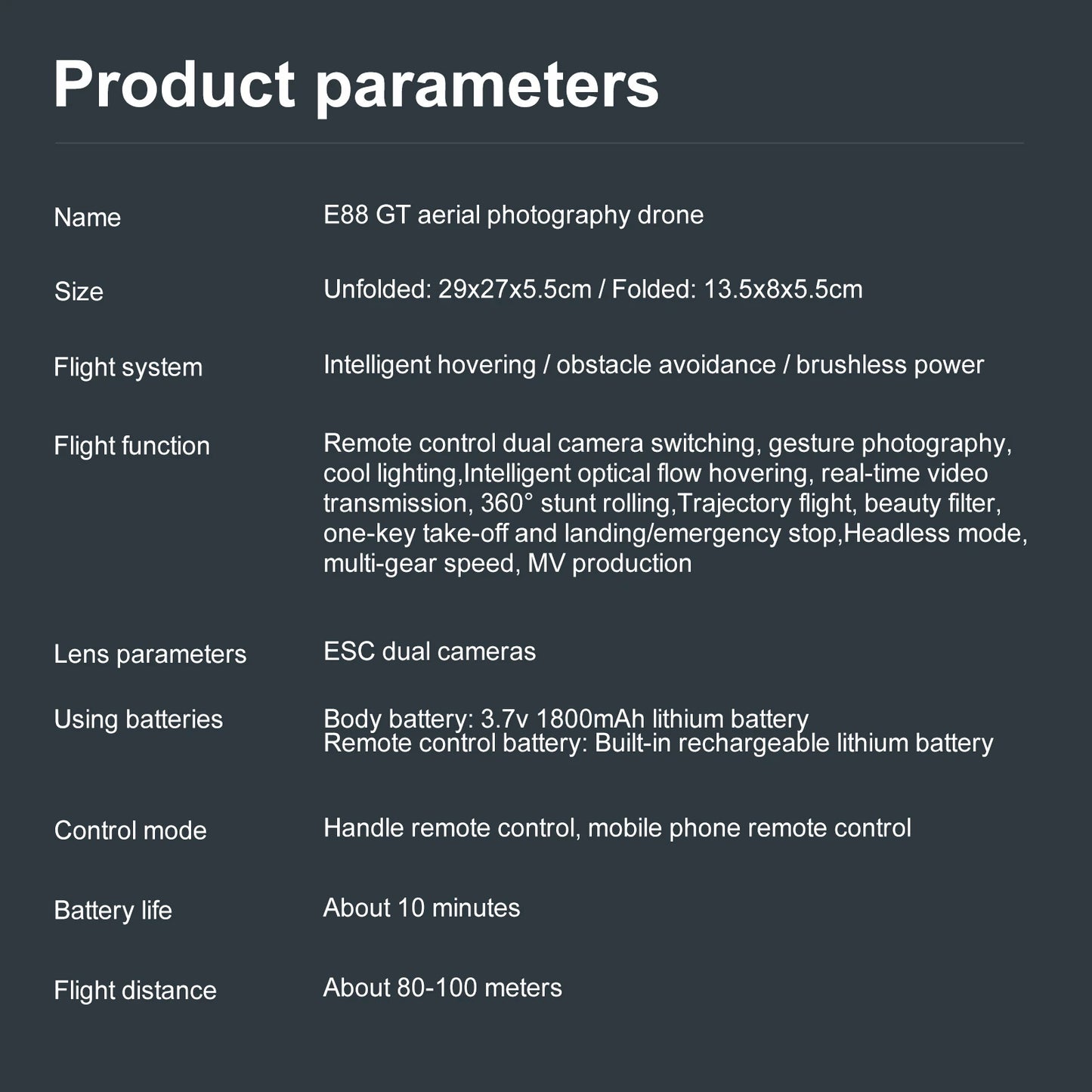 Black E88E99 GT Lighting Big Screen Control Mini Drone Dual Camera Optical Flow Fixed Height HD Aerial Photography Quadcopter