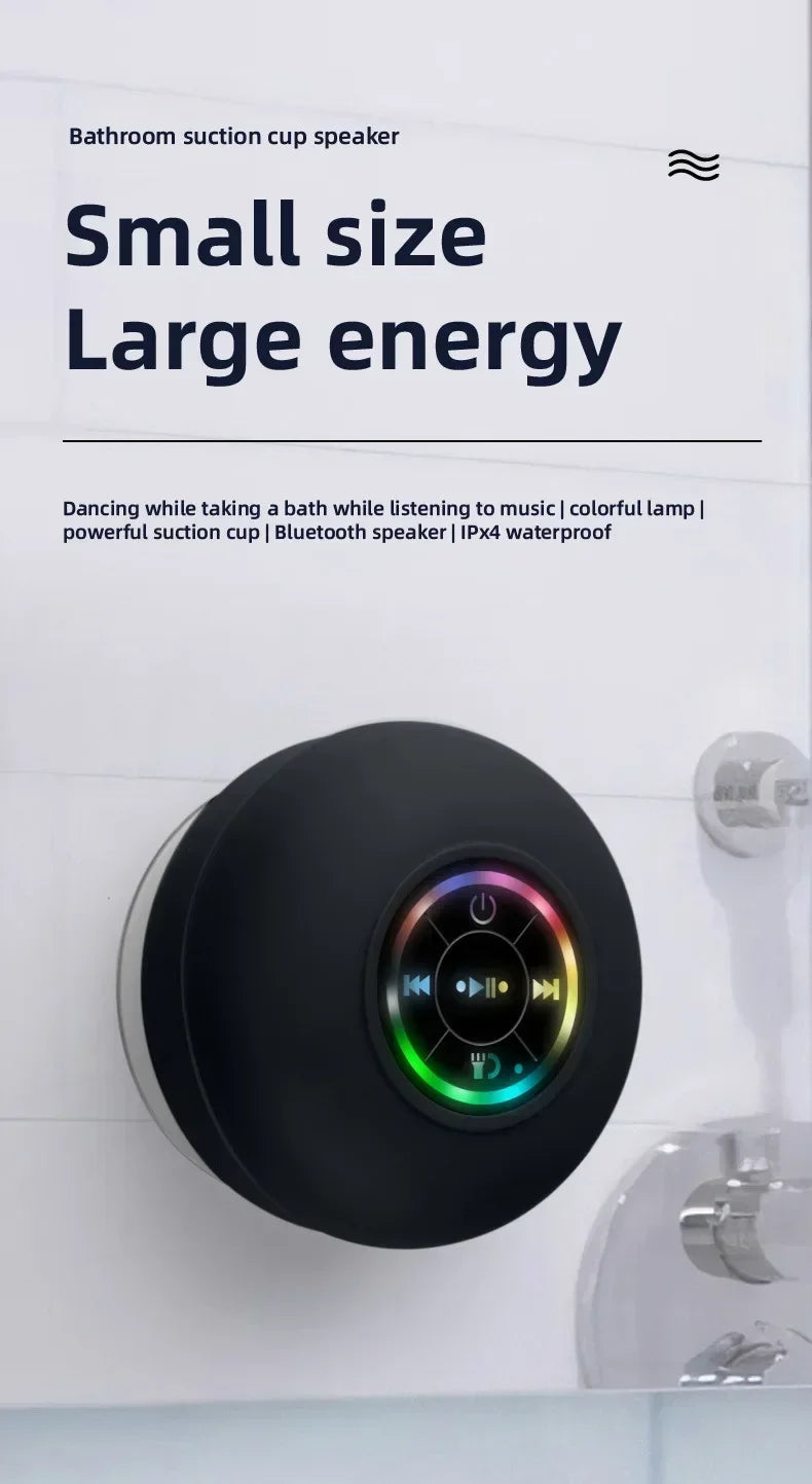 Portable Bluetooth Speaker – LED, IPX4 Waterproof, Large Suction Cup