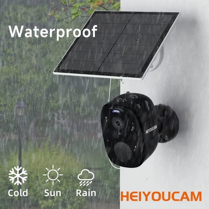 HEIYOUCAM 2K Wireless Outdoor Camera – Battery, Night Vision, Alexa, Black