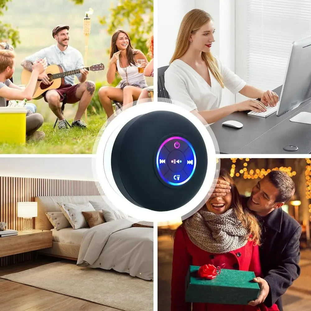 Portable Bluetooth Speaker – LED, IPX4 Waterproof, Large Suction Cup