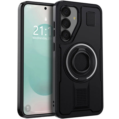 For Samsung Galaxy S25 S25 Plus S25 Ultra 5G Phone Case Hybrid Shockproof Double Ring Kickstand Rugged Cover Black