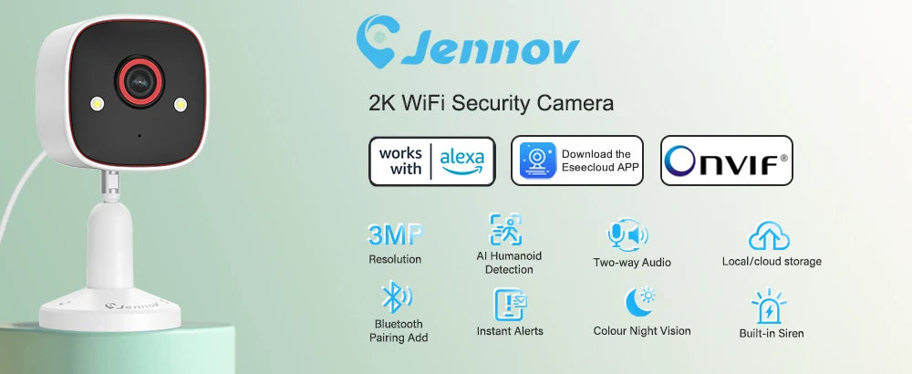 2K Indoor WiFi Security Camera - 3MP HD, 2-Way Audio, Cloud & SD Card Storage