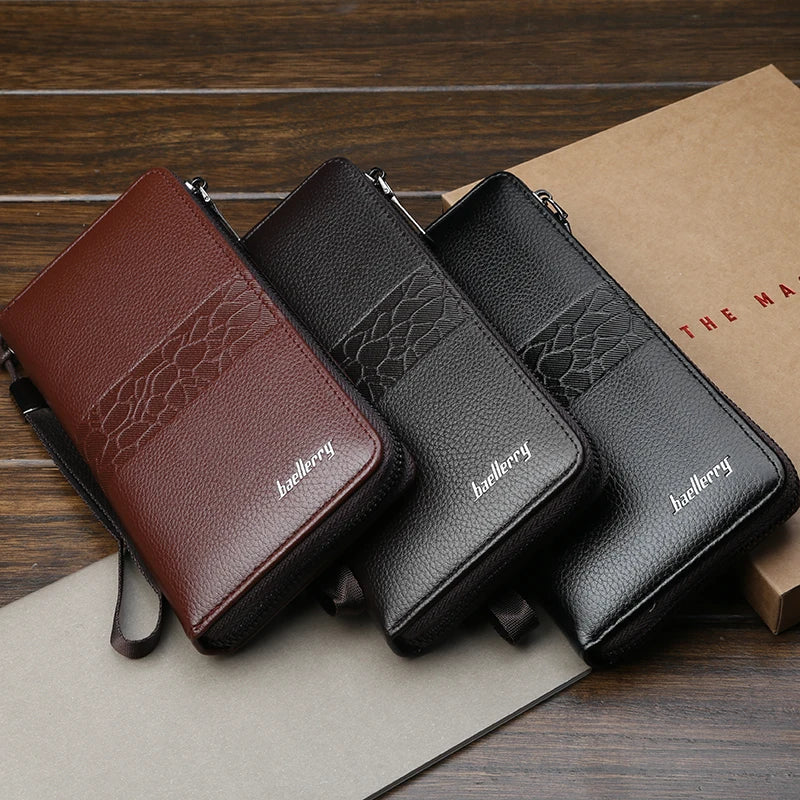 Fashion Men's Long Wallet Zipper Handbag Men's Money Clip Business Casual Large Capacity Soft Leather ID Card Wallet Phone Case