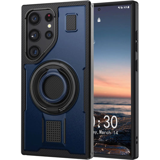 For Samsung Galaxy S22 Ultra 5G Phone Case Hybrid Shockproof Double Ring Kickstand Rugged Hybrid Slim Hard Phone Cover Blue