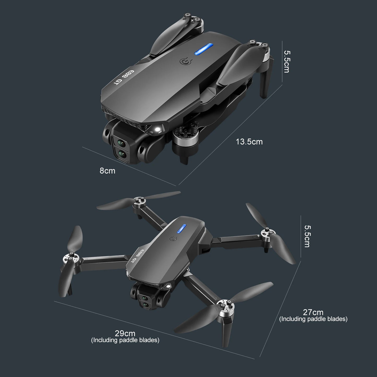 Black E88E99 GT Lighting Big Screen Control Mini Drone Dual Camera Optical Flow Fixed Height HD Aerial Photography Quadcopter